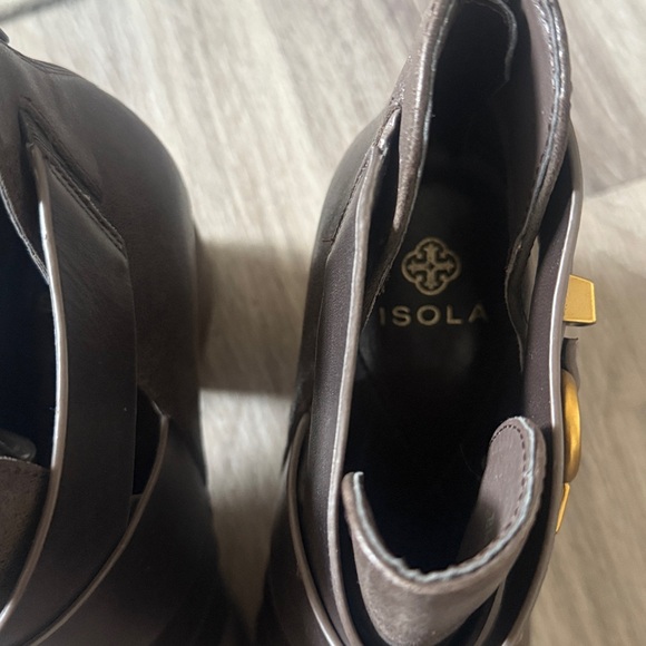 Isola Dark Brown Ankle Booties with Gold Buckle Leather Boots - Picture 9 of 11